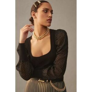 Anthropologie Black Puff Sleeve Shimmer Sweater Women's Medium